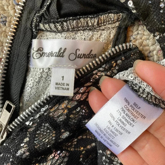 Emerald Sundae Black Silver Formal Prom Evening Fit Flare Mini Dress Size 1 XS - Picture 4 of 8